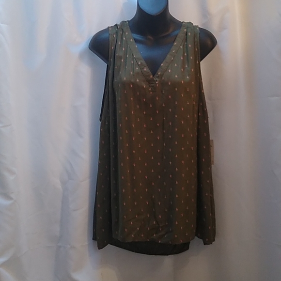 Sonoma Olive green sleeveless top with colorful print - Picture 1 of 7